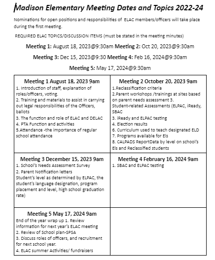  ELAC 2023-24 Calendar and Topics